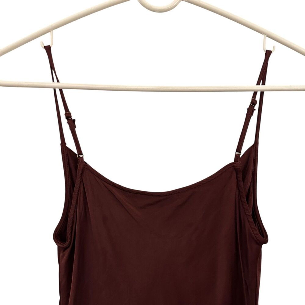 A by Anthropologie Maroon Shiny Adjustable Spaghetti‎ Strap Maxi Bodycon Dress S - Picture 3 of 7